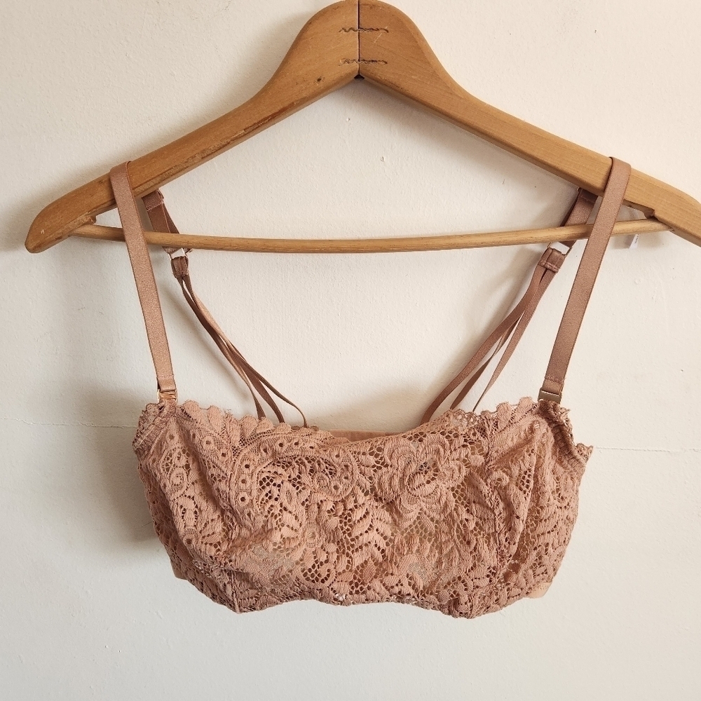 NWT Aerie Blanconette Lace Mesh Bra Nude 32 DD E Strappy Adjustable